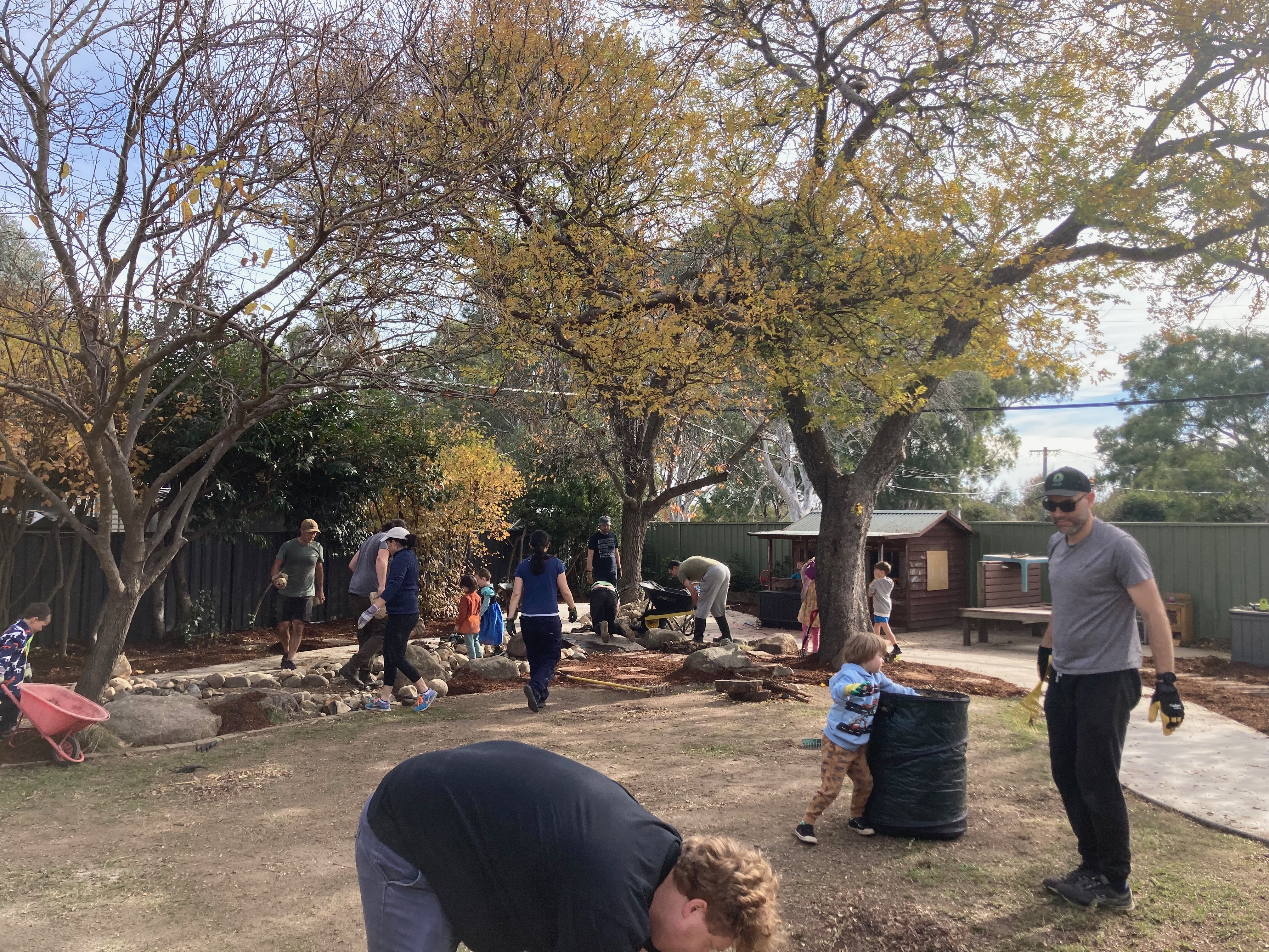 Members of the P&C participate in a working bee at the preschool