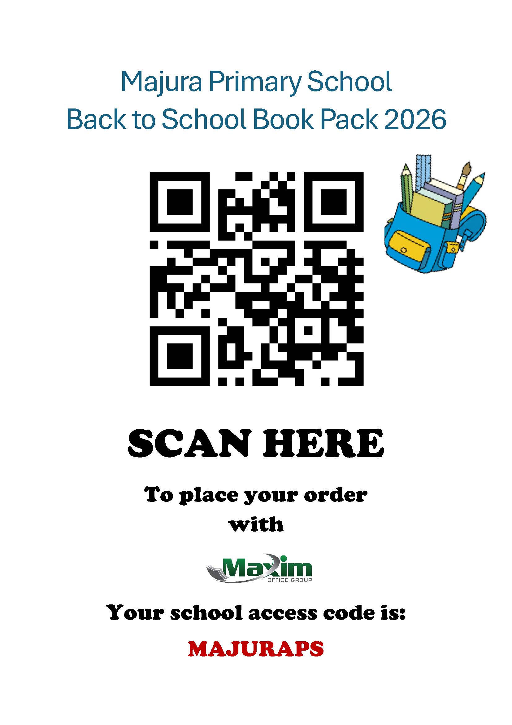 A QR code for making payments for 2026 book packs via Maxim